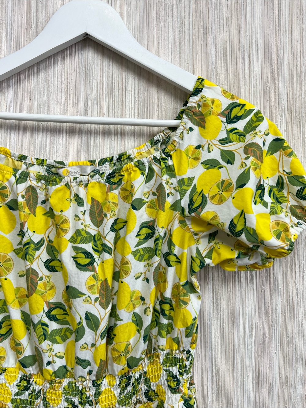 Boden Lemon Vine Print Smocked Maxi Dress Size 4 Yellow Green Ivory - Picture 4 of 10